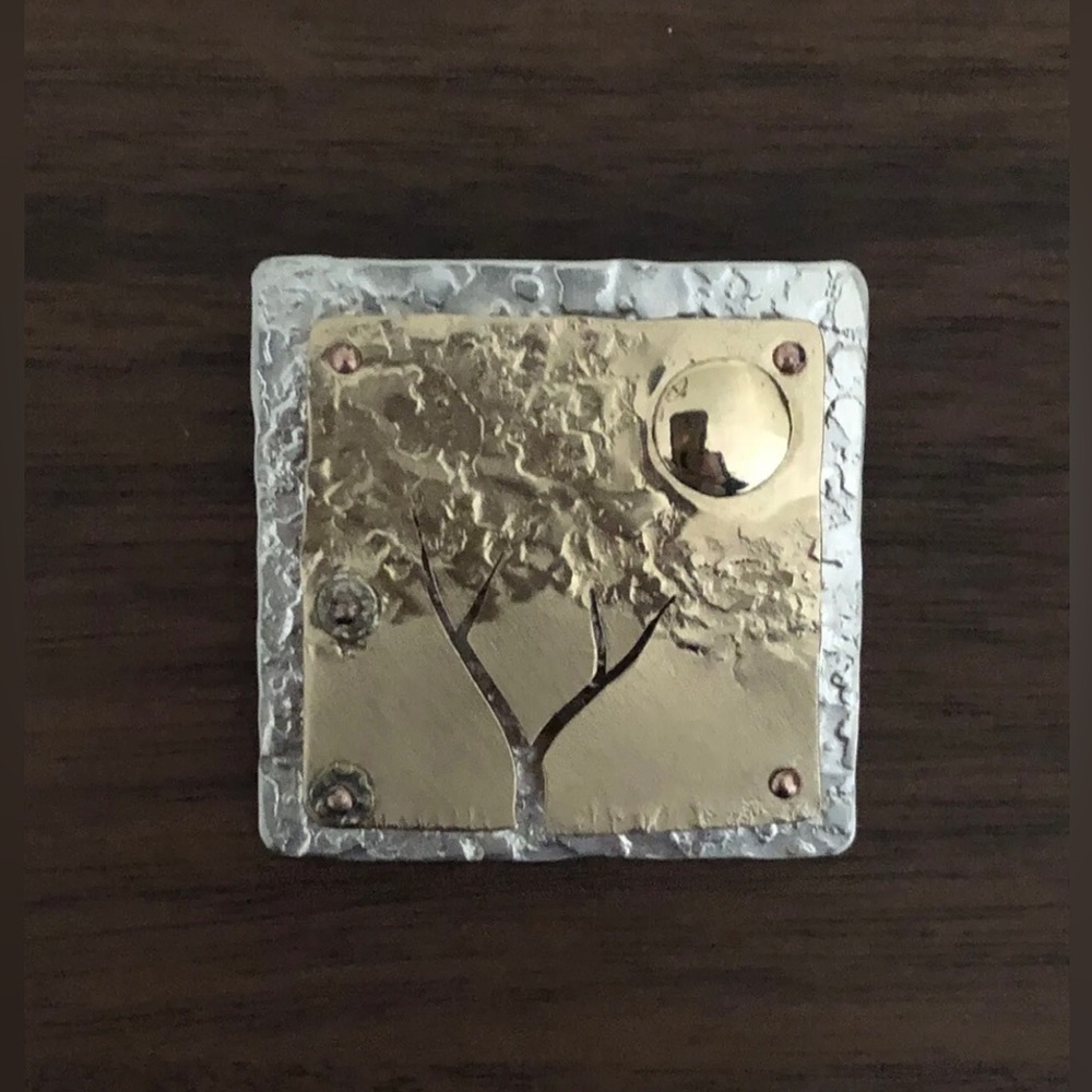 Stuart Peterman Vintage Signed Brooch Unique Wearable Art Handmade Gold Silver